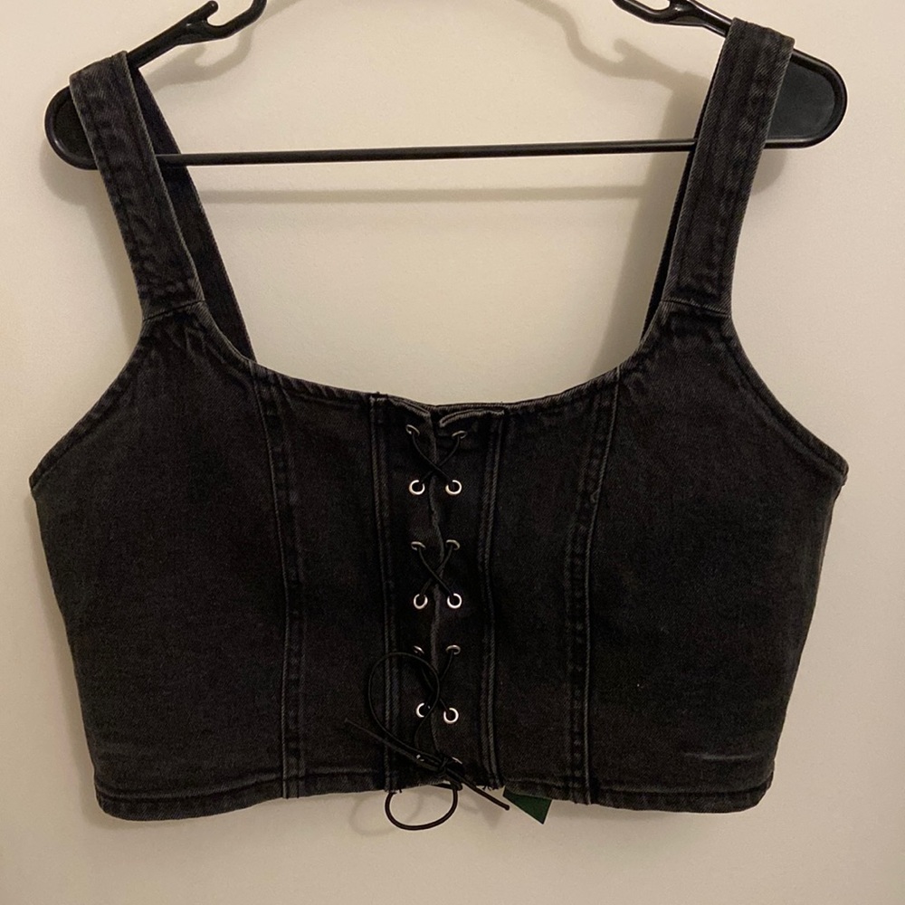 Lace Front Denim Top